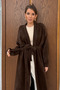 Belted Soft Plush Textured Shawl Long Maxi Cardigan 15206 - Brown - 5