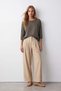 Women's Khaki Crew Neck Half Sleeve Knitwear Blouse Alc-X15655