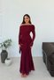 Women's Burgundy Madonna Collar Front Tie Maxi Length Lace Dress - 3