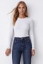 Women's Ecru Crew Neck Long Sleeve Blouse Alc-X15600 - 4