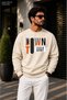 Men's Downtown Urban District Orange Detailed Typography Printed Cycling Round Neck Casual Sweatshirt