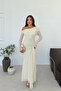 Women's Yellow Madonna Collar Tie-Front Maxi Length Lace Dress - 4