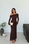 Women's Brown Madonna Collar Front Tie Maxi Length Lace Dress - 3
