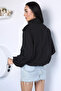Black Gülseli Women's Camelya Bomber Jacket with Elastic Waist and Ankle Closures and Snap Fasteners - 4