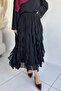 Black Lined Ruffle Detailed Chiffon Skirt Blouse Double Set - 5