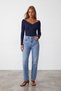 Women's Navy Blue Wide Collar Ottoban Blouse Alc-X14342 - 3