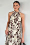 Stone Brown Women's Halter Neck Patterned Dress - 3