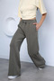 Khaki Women's Elastic Waist Palazzo Sweatpants - 2