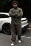 Men's Plus Size Khaki Polo Collar Striped Sweatshirt - 3