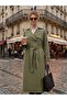 Women's Long Trench Coat Buttoned Sleeves Epaulettes Lined Belted Waterproof Oversize Cut - 3