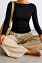 Women's Crop Bodycone Long Sleeve Black Blouse - 6
