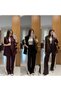 Striped Side Details, Oversized Cut, Single Button, Vip Series, Tok Casual Fabric Blazer Jacket, Wide Leg Pants with Elastic Waist, Two-Piece Matching Set - 6