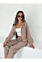 Suede Stand Collar Zipper Jacket and Trouser Set with Detailed Cuffs - 5