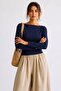 Women's Crop Bodycone Long Sleeve Navy Blue Blouse - 3