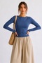 Women's Crop Bodycone Long Sleeve Blue Blouse - 3
