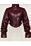 Frozen Women's New Season Corset Detail Crop Leather Jacket Burgundy