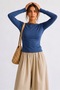 Women's Crop Bodycone Long Sleeve Blue Blouse - 4
