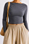 Women's Crop Bodycone Long Sleeve Smoked Blouse - 5