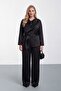 Women's Black Degaje Collar Plus Size Blouse and Pants Set - 2