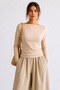 Women's Crop Bodycone Long Sleeve Beige Blouse