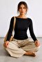 Women's Crop Bodycone Long Sleeve Black Blouse - 4