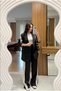 Striped Side Details, Oversized Cut, Single Button, Vip Series, Tok Casual Fabric Blazer Jacket, Wide Leg Pants with Elastic Waist, Two-Piece Matching Set - 2