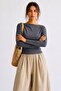 Women's Crop Bodycone Long Sleeve Smoked Blouse - 3