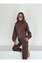 Suede Stand Collar Zipper Jacket and Trouser Set with Detailed Cuffs - 4