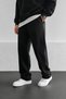 Men's Baggy Winter 3 Thread Ribbed Loose Fit Straight Leg Black Sweatpants Rf0361 - 2