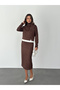 Suede Stand Collar Half-Zip Skirt Suit - 6