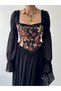 Women's Floral Corset Detailed Tulle Sleeve Midi Dress - 4