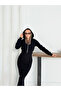 Women's 2-Piece Winter Dress Set Strappy Stretchy Knitwear Long Dress 3 Yarns Ruched Hooded Double Pocket Crop Cardigan - 4