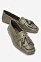 Genuine Leather Khaki Women's Tasseled Ballerinas Tassel