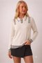 Women's Knitwear Sweater Polo Collar Sweater with Pearl and Button Details - 3