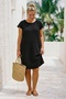 Black Pool Collar Low Sleeve Pocketed Robe and Casual Muslin Woven Dress with Embroidery on the Sides 95 55 - 7