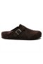 Mk406 Dark Brown Genuine Suede Leather Full Covered Cork Sole Single Buckle Unisex Orthopedic Sabo Slippers