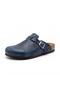 Mc406 Navy Blue Genuine Leather Cork Sole Single Buckle Unisex Orthopedic Sabo Slippers - 2