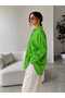 Women's Green Oversize Boyfriend Shirt Loose Cut Soft Viscose Long Sleeve Buttoned Shirt - 4