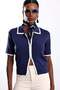 Navy Blue Short Sleeve Knitwear with Piping Detail 14999 - 5