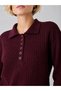 Women's Polo Collar Openwork Knitted Sweater - 2