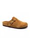 Mk406 Tan Genuine Suede Leather Full Covered Cork Sole Single Buckle Unisex Orthopedic Sabo Slippers