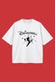 Women's White Oversize T-Shirt Drinkerbell Printed Fun Design with Fairy Figure - 2