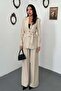Beige belted jacket and pants set - 2