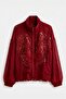 Red Beaded Lace Lined Zipper Jacket Per9773 - 5