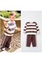 Children's Top and Bottom Set Brown Striped Sweatshirt and Ribbed Trousers Set