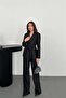 Black Shiny Belted Waist Suit - 2