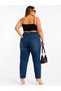 Plus Size High Waist Stone Lettering Embroidered Elastic Waist Lace-Up Denim Women's Trousers - 7