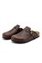 Mc406 Dark Brown Genuine Leather Cork Sole Single Buckle Unisex Orthopedic Sabo Slippers - 7