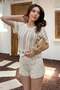 Ecru Openwork Knitted Blouse Shorts Set - 3