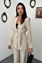 Beige belted jacket and pants set - 3